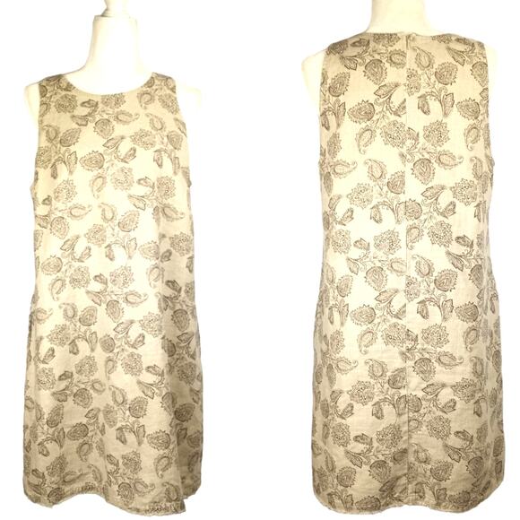 GARNET HILL 100% Linen Floral Paisley Print Dress. 12 Neutral Office Travel Boho - Picture 1 of 8